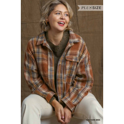 Plaid Collar Button Down Overshirt With Front Pockets