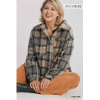 Plaid Collar Button Down Overshirt With Front Pockets