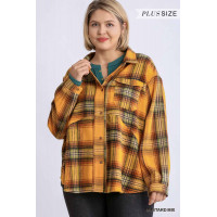 Plaid Collar Button Down Overshirt With Front Pockets