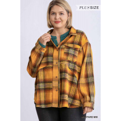 Plaid Collar Button Down Overshirt With Front Pockets