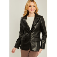 Pu Woven Solid Blazer
