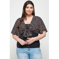 Plus Size Ditsy Floral Print Cropped Bolero Cardigan