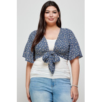 Plus Size Ditsy Floral Print Cropped Bolero Cardigan