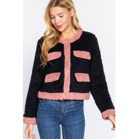Long Sleeve Pocket Detail Faux Fur Jacket
