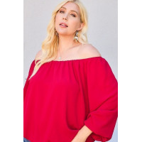 Off Shoulder Long Bubble Sleeve Solid Top