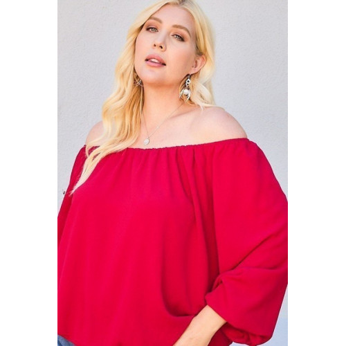 Off Shoulder Long Bubble Sleeve Solid Top