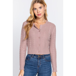 Crew Neck Cable Sweater Cardigan