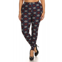 Plus Size Plaid Graphic Printed Knit Legging With Elastic Waist Detail