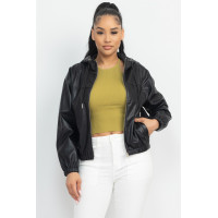Faux Leather Hoodie Jacket