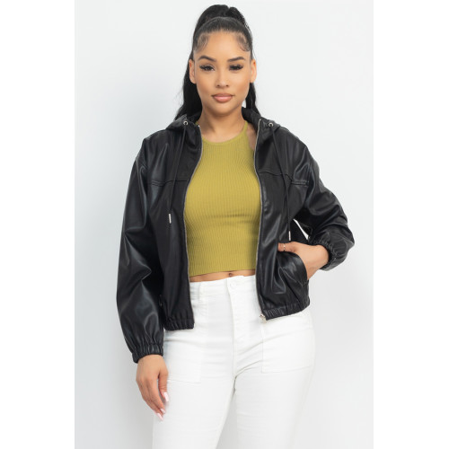 Faux Leather Hoodie Jacket