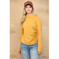 Solid And Cozy Soft Knit Mock Neck Top With Side Ruched Detail