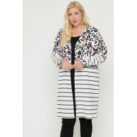 Long sleeves print-striped cardigan