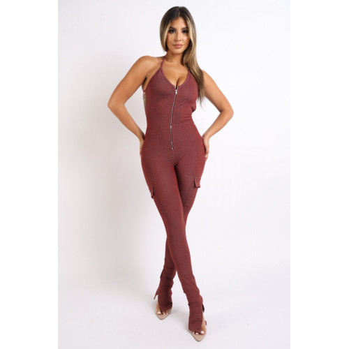 Cargo pocket halter jumpsuit