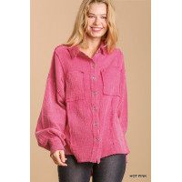 Mineral wash button down top with high low hem
