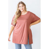 Plus Brick Round Neck Short Sleeve Relax Top