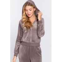 Long Sleeve Velour Hoodie Zip Up Jacket