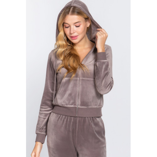 Long Sleeve Velour Hoodie Zip Up Jacket