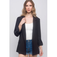 Woven Solid 3/4 Sleeve Blazer