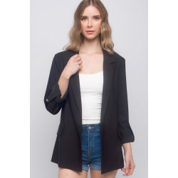 Woven Solid 3/4 Sleeve Blazer
