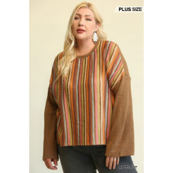 Novelty Knit And Solid Knit Mixed Loose Top