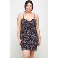 Plus Size Ditsy Floral Print On Mesh Fabric Cami Dress