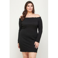 Plus Size, Solid Smocked Off Shoulder Dress