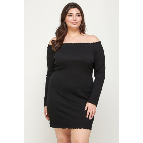 Plus Size, Solid Smocked Off Shoulder Dress
