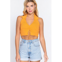 Halter Ruched Crop Sweater Knit Top