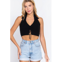 Halter Ruched Crop Sweater Knit Top