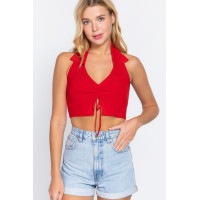 Halter Ruched Crop Sweater Knit Top