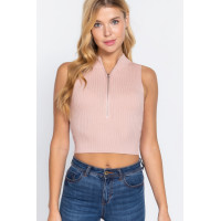 Sleeveless Rib Sweater Top W/zipper