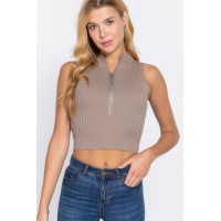 Sleeveless Rib Sweater Top W/zipper