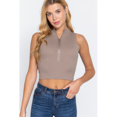 Sleeveless Rib Sweater Top W/zipper