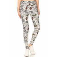 Yoga Style Banded Lined Dragonfly Print, Full Length Leggings In A Slim Fitting Style With A Banded High Waist
