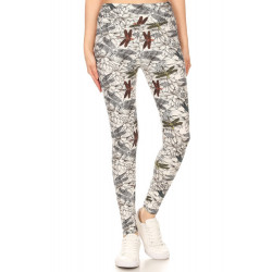 Yoga Style Banded Lined Dragonfly Print, Full Length Leggings In A Slim Fitting Style With A Banded High Waist
