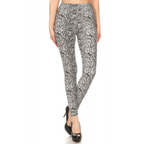 Snakeskin Print, Full Length, High Waisted Leggings In A Fitted Style With An Elastic Waistband