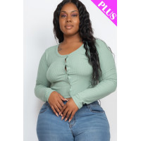 Plus Size Button Up Cropped Top