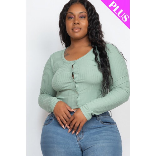 Plus Size Button Up Cropped Top