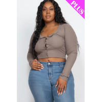 Plus Size Button Up Cropped Top