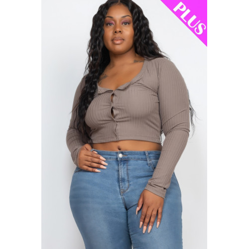 Plus Size Button Up Cropped Top