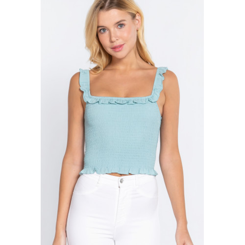Smocking Ruffle Cami Woven Top