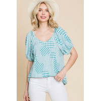 Hounds Tooth And Check Plaid Top