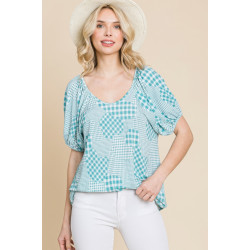 Hounds Tooth And Check Plaid Top