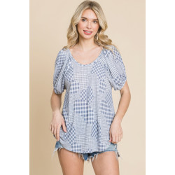 Hounds Tooth And Check Plaid Top
