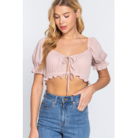 Short Slv Print Crop Woven Top