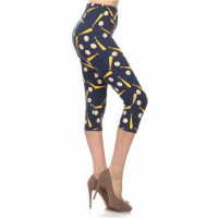 Baseball Printed, High Waisted Capri Leggings In A Fitted Style With An Elastic Waistband