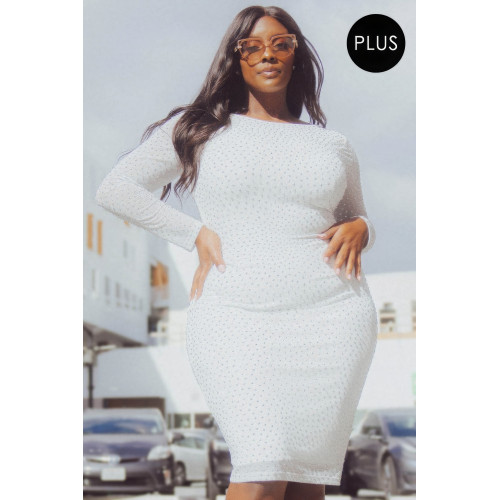 Translucent Silver Rhinestone Plus Midi Dress