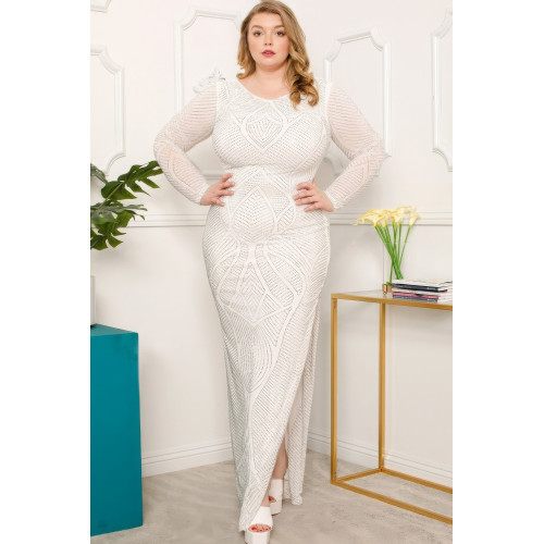 Patterned Rhinestone Plus Size Maxi Dress