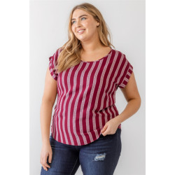 Plus Striped Short Sleeve Relax Top