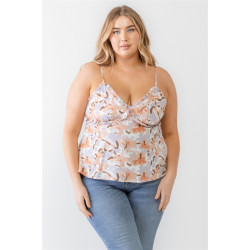 Plus Floral Print Woven Ruffle Sleeveless Back Zipper Tank Top